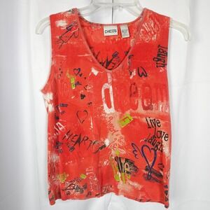 Chico's Red Live Love Laugh Heart Graphic Tank Top Women's 0 US 4